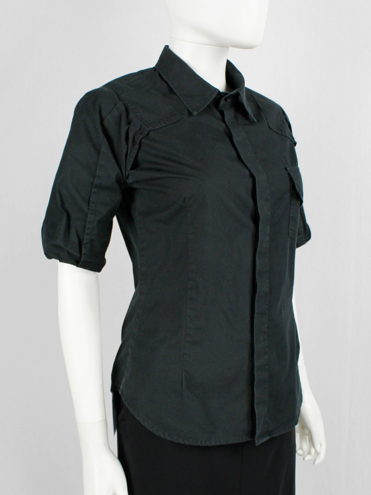 vintage Af Vandevorst black military shirt with upwards folded sleeves spring 1999 (3)