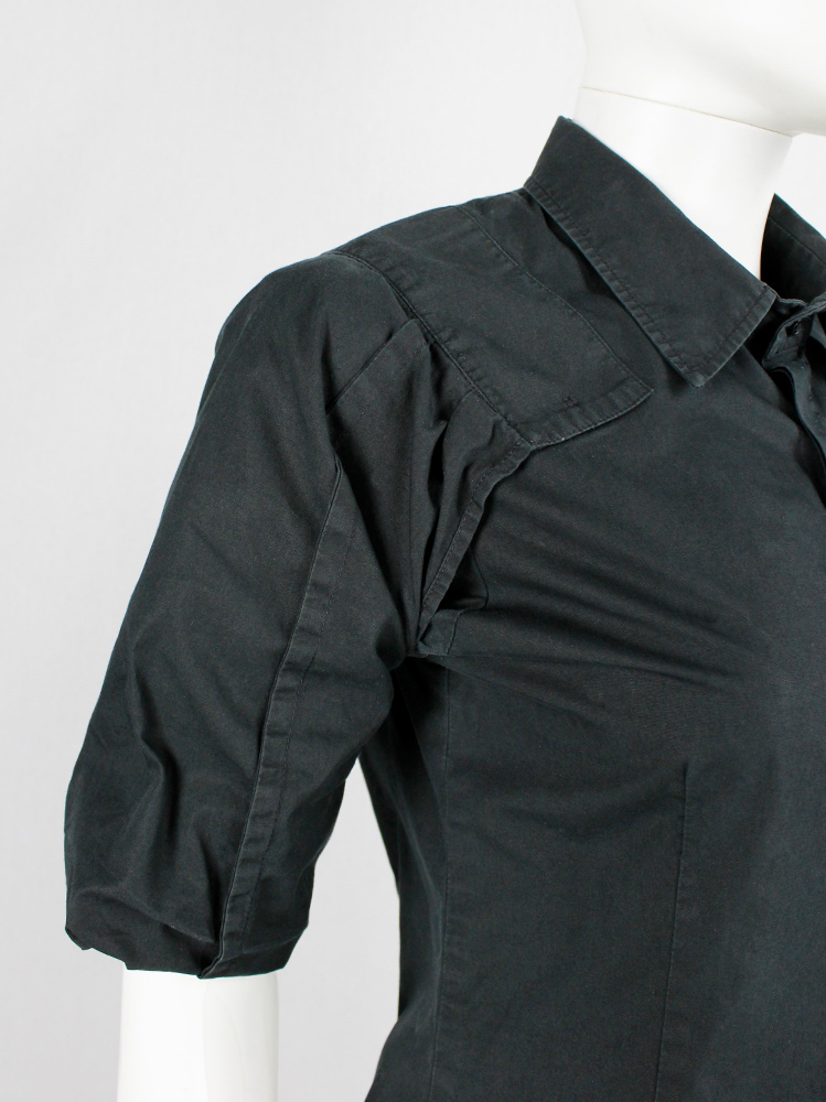 vintage Af Vandevorst black military shirt with upwards folded sleeves spring 1999 (4)