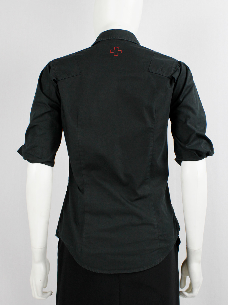 vintage Af Vandevorst black military shirt with upwards folded sleeves spring 1999 (7)