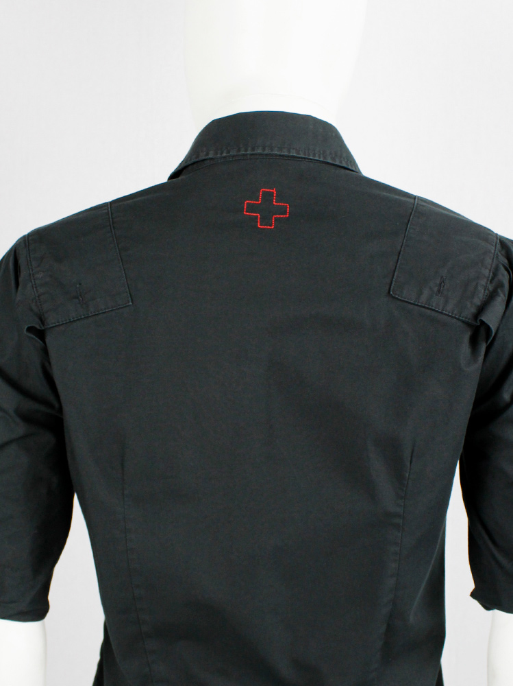 vintage Af Vandevorst black military shirt with upwards folded sleeves spring 1999 (8)