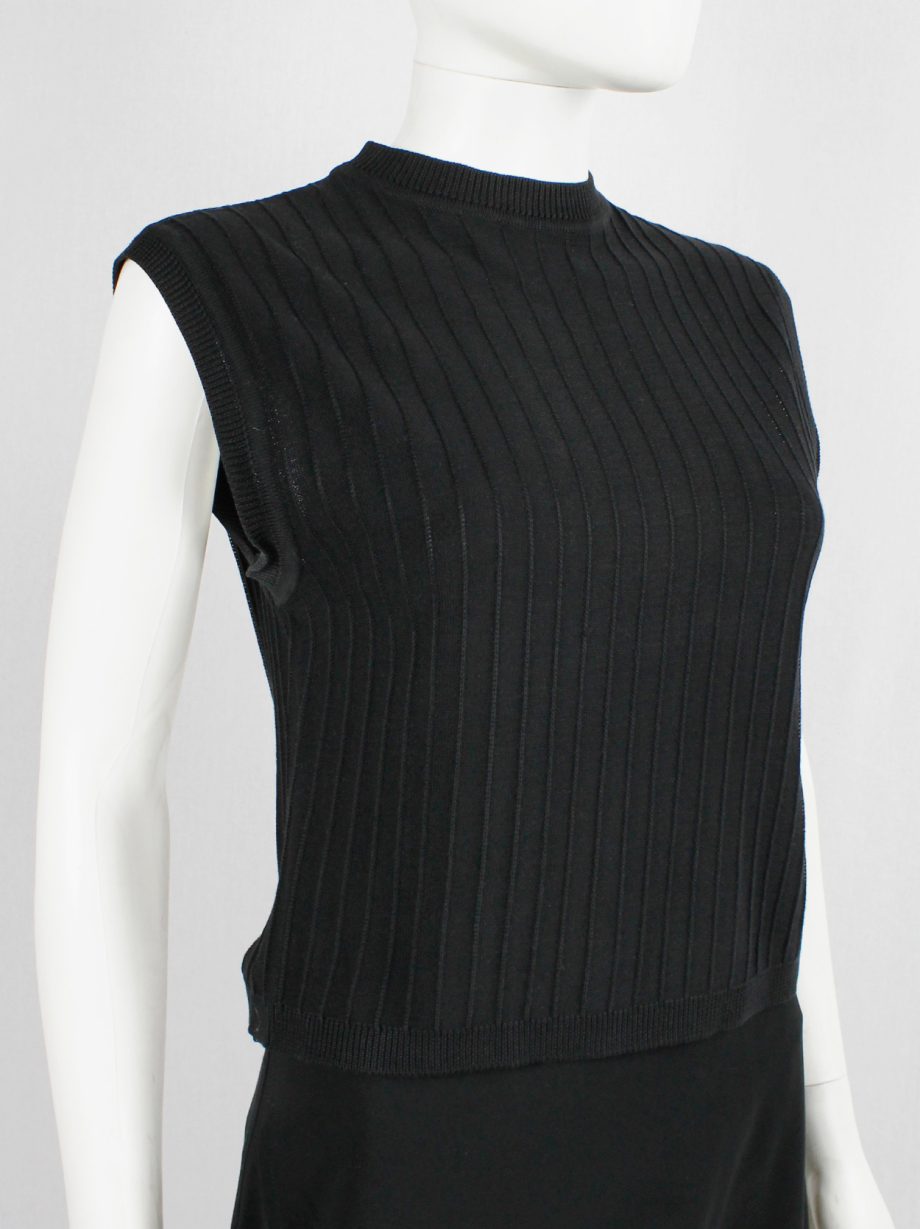 vintage Ann Demeulemeester black knit top with ribbed pinstripe texture 1980s 80s (3)