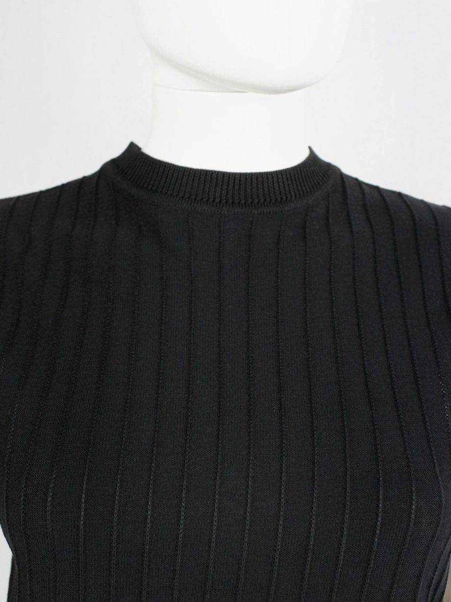 vintage Ann Demeulemeester black knit top with ribbed pinstripe texture 1980s 80s (6)