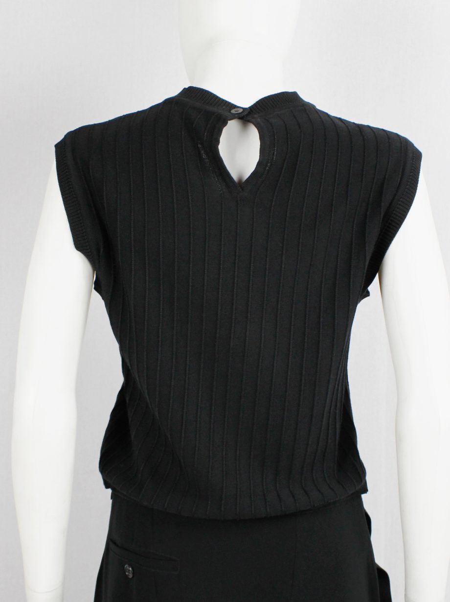 vintage Ann Demeulemeester black knit top with ribbed pinstripe texture 1980s 80s (9)