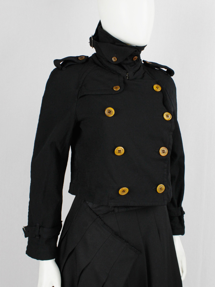 vintage Comme des Garçons black short trenchcoat in wool with orange buttons fall 2011 (7)