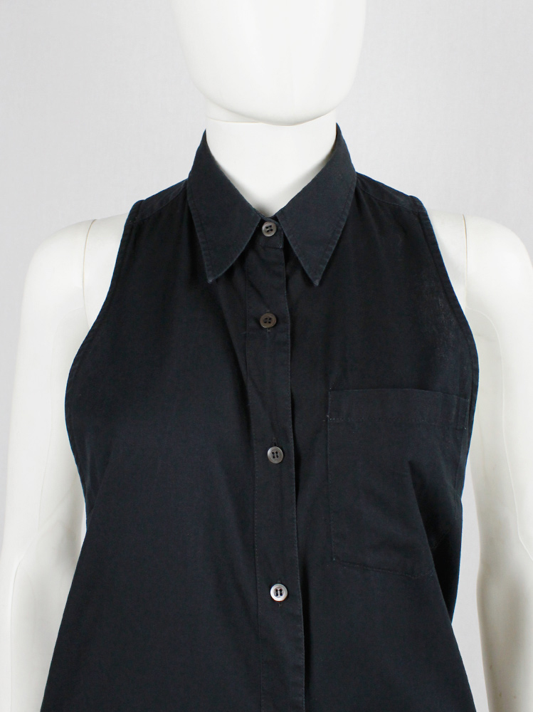 vintage Dries Van Noten navy long shirt with removable collar with black frills spring 2014 (12)
