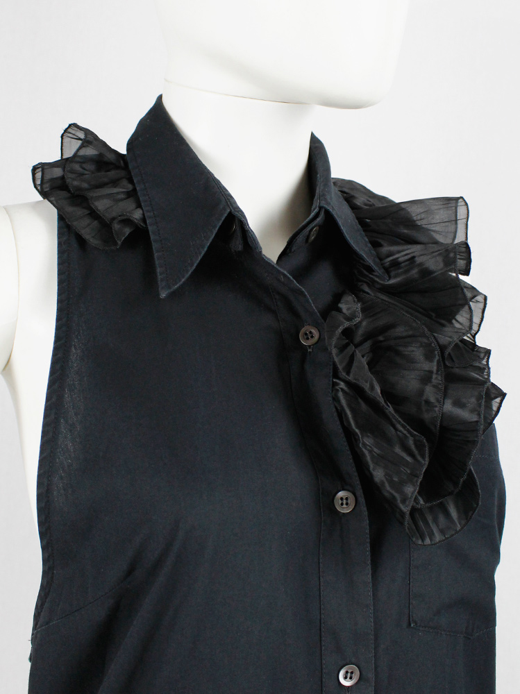 vintage Dries Van Noten navy long shirt with removable collar with black frills spring 2014 (3)