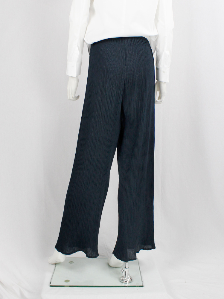 vintage Issey Miyake dark navy wide trousers with fine pressed pleats (4)