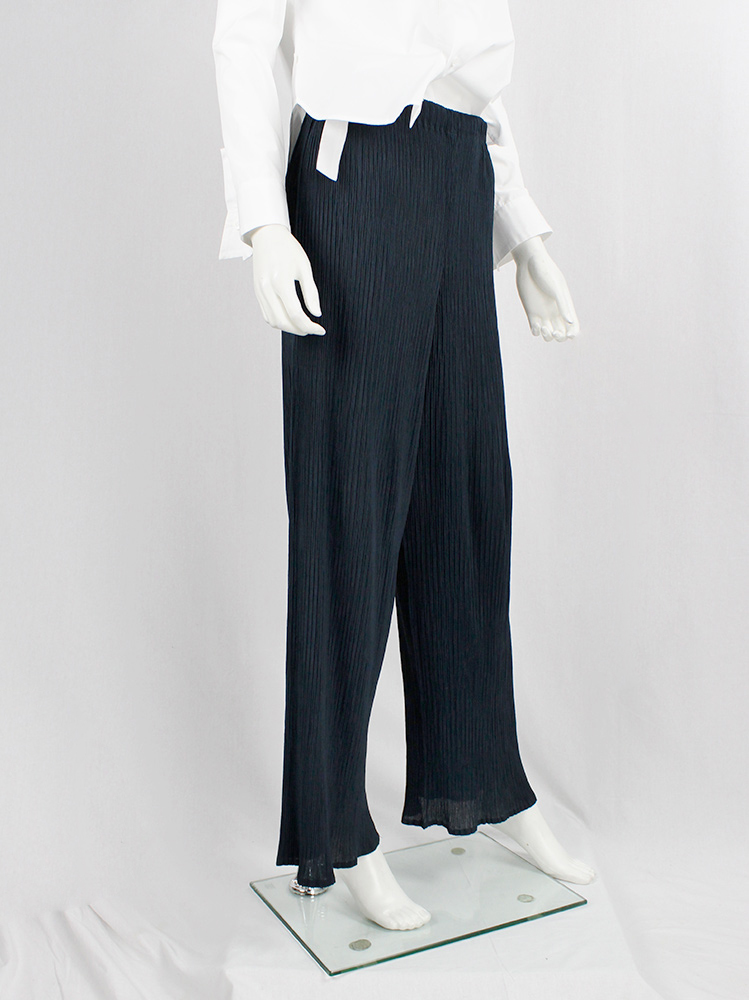 vintage Issey Miyake dark navy wide trousers with fine pressed pleats (6)