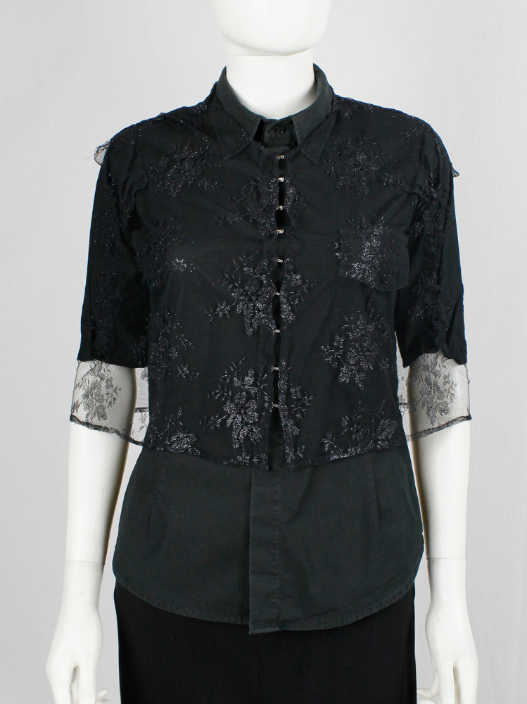 vintage Vandevorst black sheer capelet in floral lace with corset hooks spring 1999 (1)