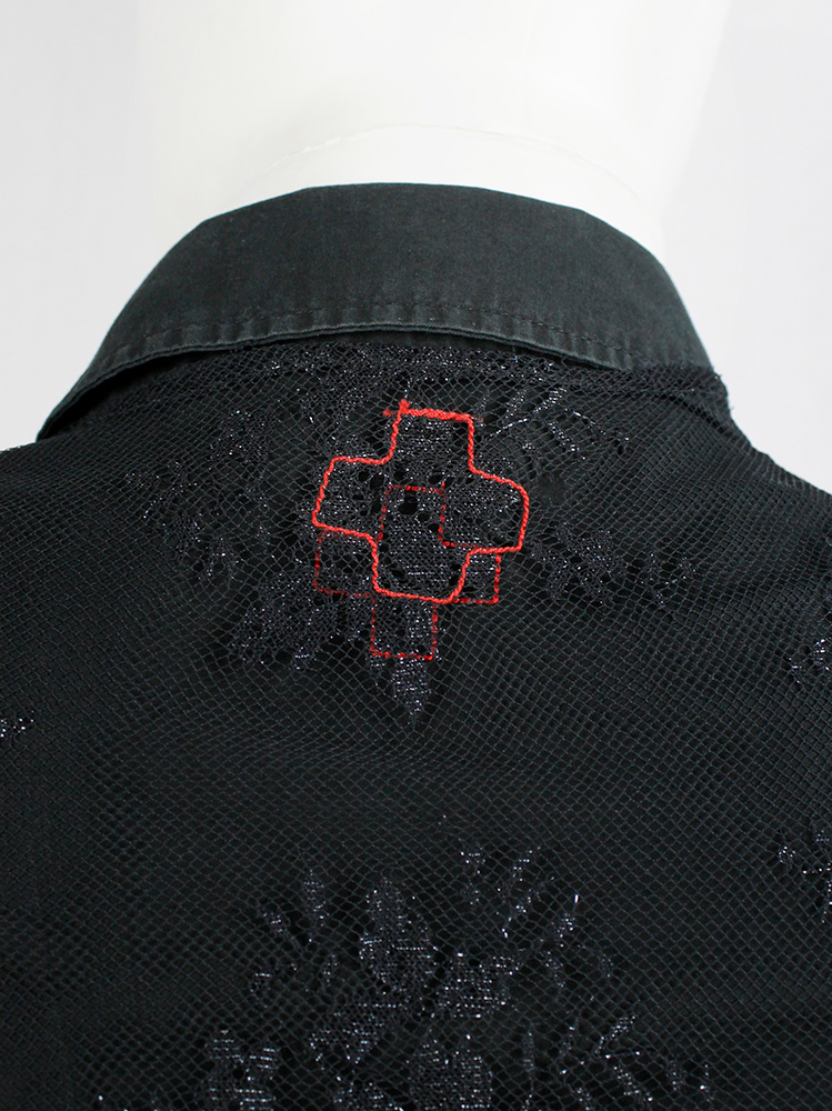vintage Vandevorst black sheer capelet in floral lace with corset hooks spring 1999 (14)