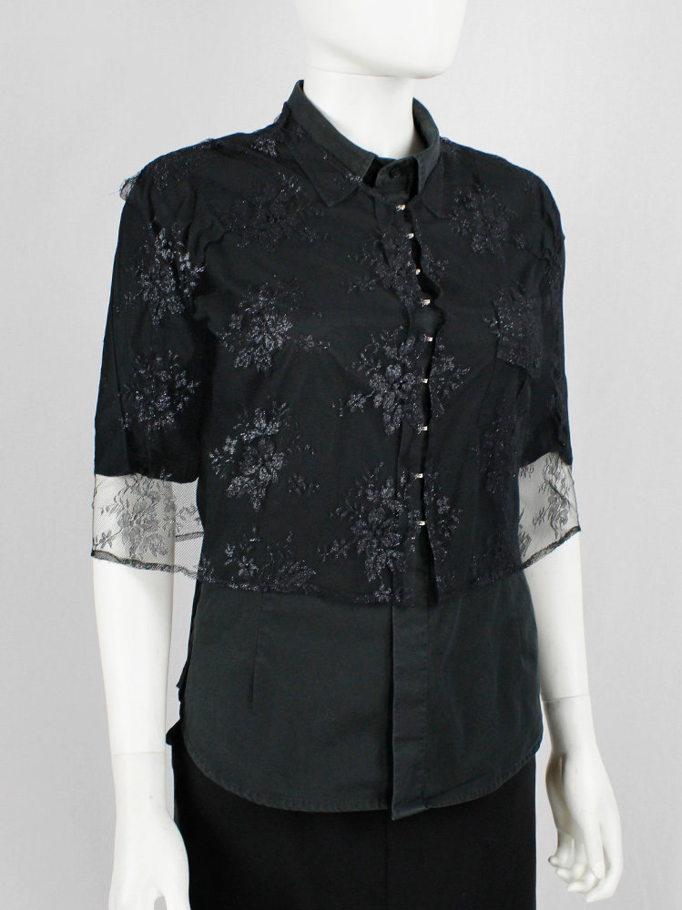 vintage Vandevorst black sheer capelet in floral lace with corset hooks spring 1999 (2)