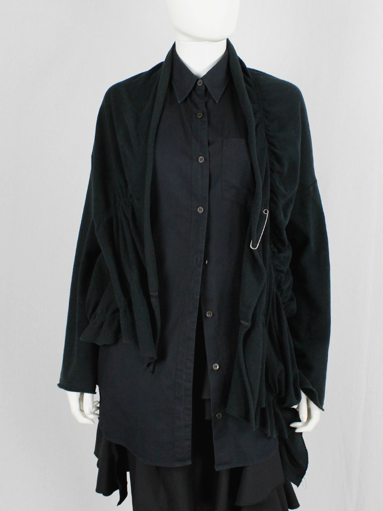 vintage Y’s Yohji Yamamoto black deformed cardigan by scrunched elastics and safety pin (1)