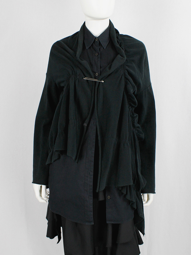 vintage Y’s Yohji Yamamoto black deformed cardigan by scrunched elastics and safety pin (10)