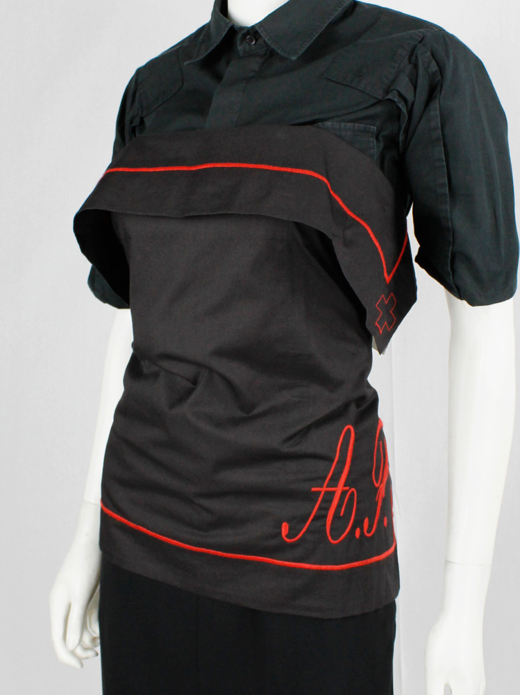 vintage a f Vandevorst black corset made from a pillow case with red initials spring 1999 (11)