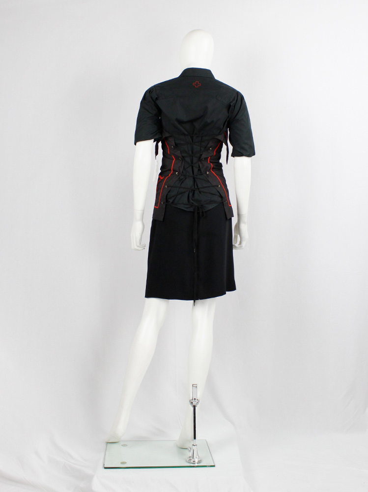 vintage a f Vandevorst black corset made from a pillow case with red initials spring 1999 (16)