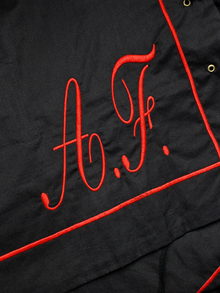 vintage a f Vandevorst black corset made from a pillow case with red initials spring 1999 (4)