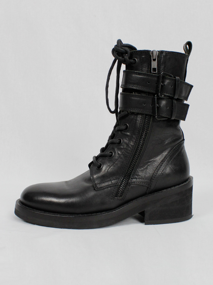 Ann Demeulemeester black combat boots with double belt straps fall 2003 (1)