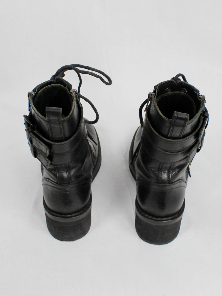 Ann Demeulemeester black combat boots with double belt straps fall 2003 (15)