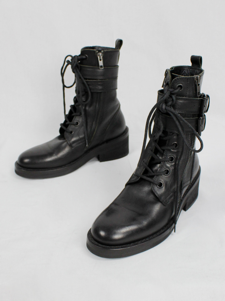 Ann Demeulemeester black combat boots with double belt straps fall 2003 (16)