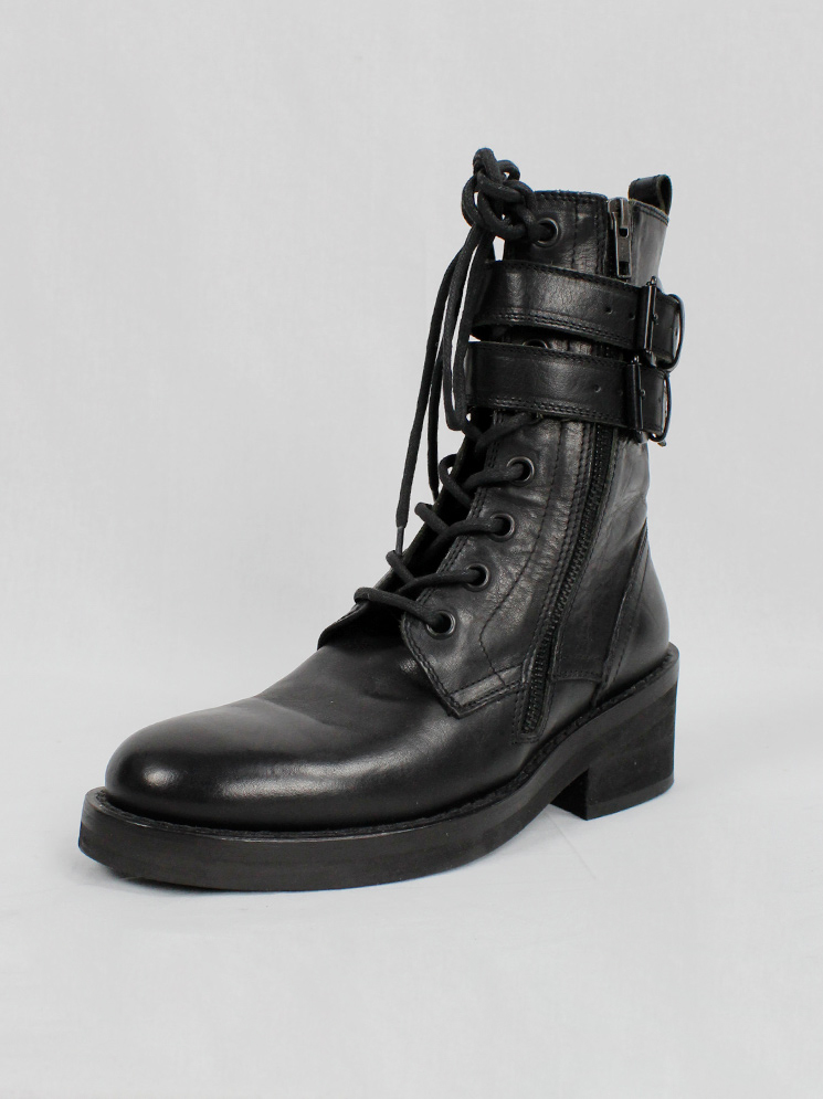 Ann Demeulemeester black combat boots with double belt straps fall 2003 (2)