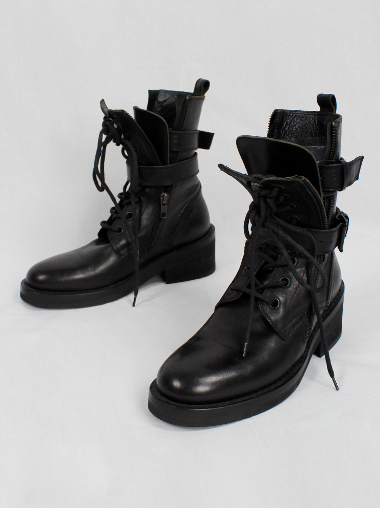 Ann Demeulemeester black combat boots with double belt straps fall 2003 (21)