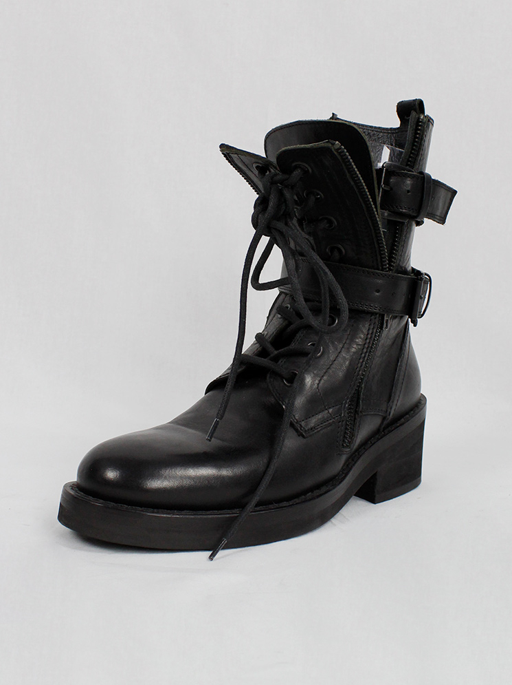 Ann Demeulemeester black combat boots with double belt straps fall 2003 (24)