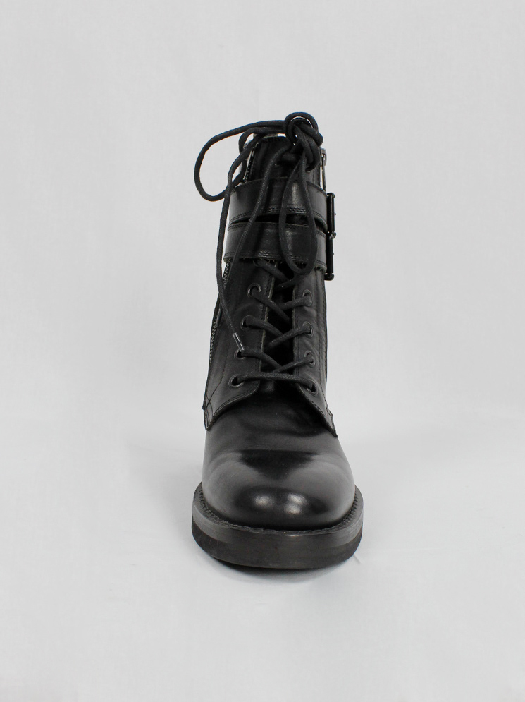 Ann Demeulemeester black combat boots with double belt straps fall 2003 (3)