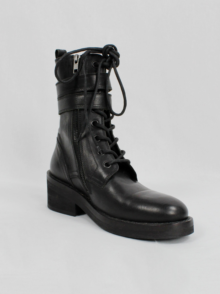 Ann Demeulemeester black combat boots with double belt straps fall 2003 (4)