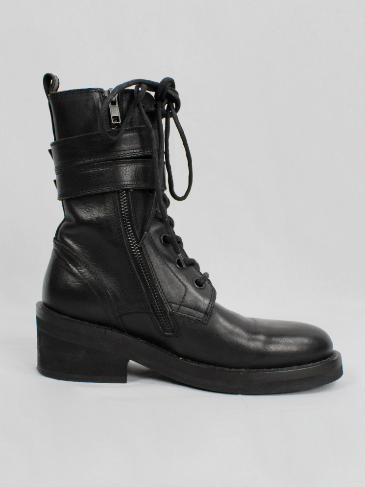 Ann Demeulemeester black combat boots with double belt straps fall 2003 (5)