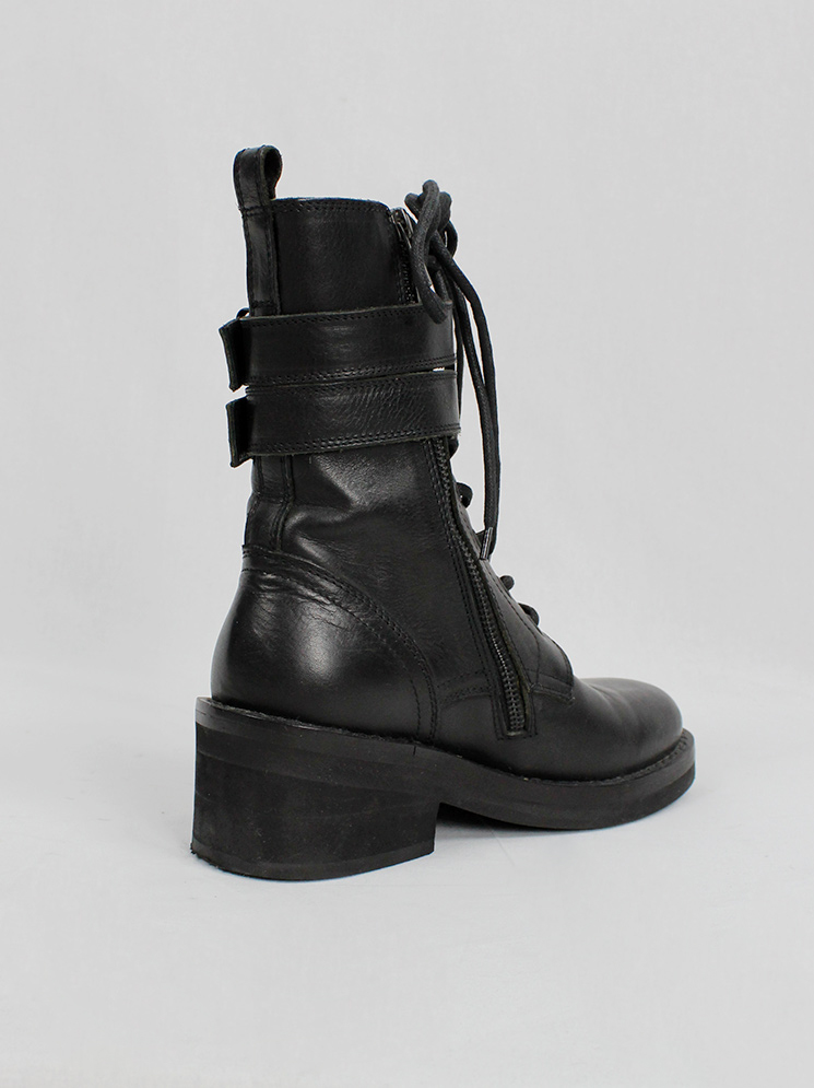 Ann Demeulemeester black combat boots with double belt straps fall 2003 (6)