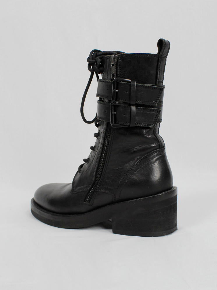 Ann Demeulemeester black combat boots with double belt straps fall 2003 (8)