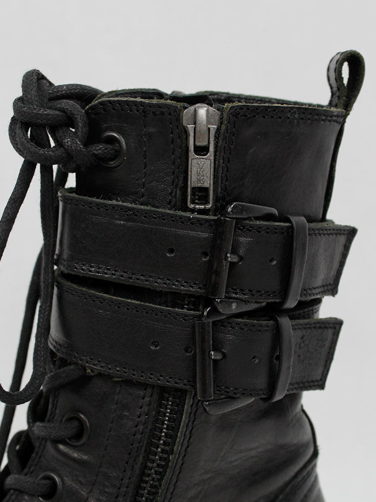 Ann Demeulemeester black combat boots with double belt straps fall 2003 (9)