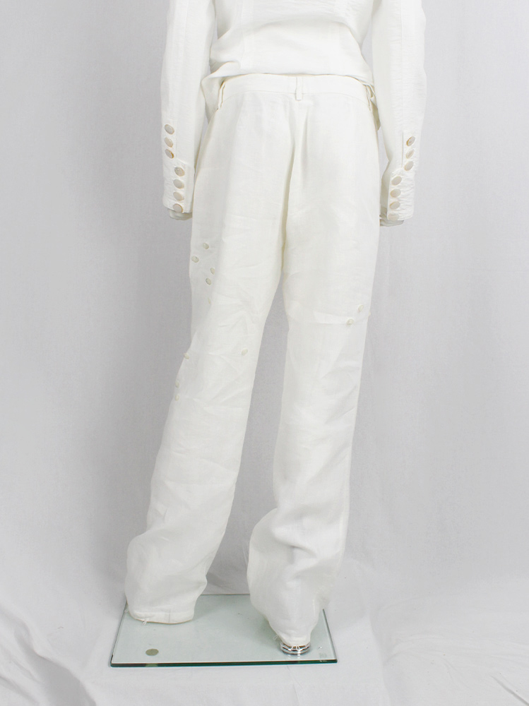Dirk Bikkembergs white trousers decorated with buttons on the side spring 2005 (1)