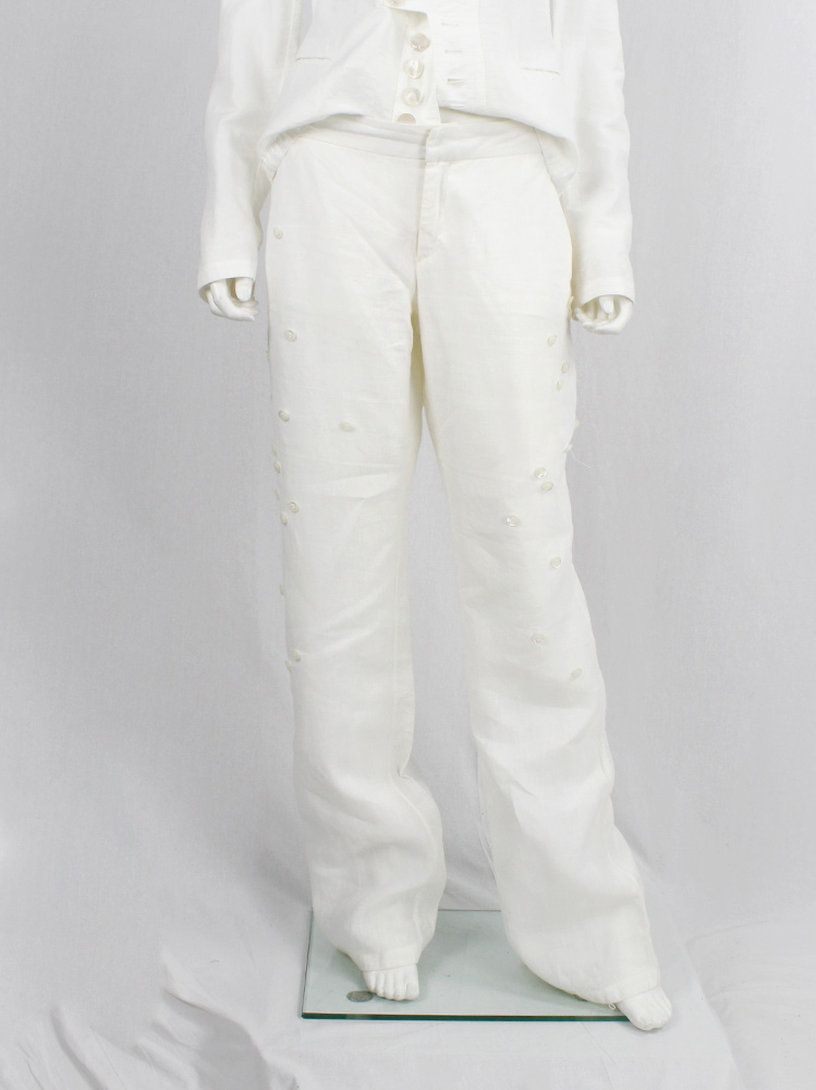 Dirk Bikkembergs white trousers decorated with buttons on the side spring 2005 (4)