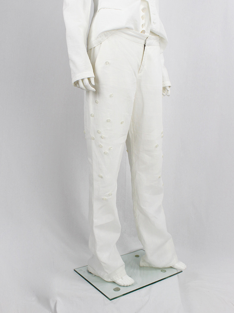 Dirk Bikkembergs white trousers decorated with buttons on the side spring 2005 (7)