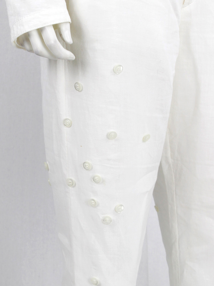 Dirk Bikkembergs white trousers decorated with buttons on the side spring 2005 (8)