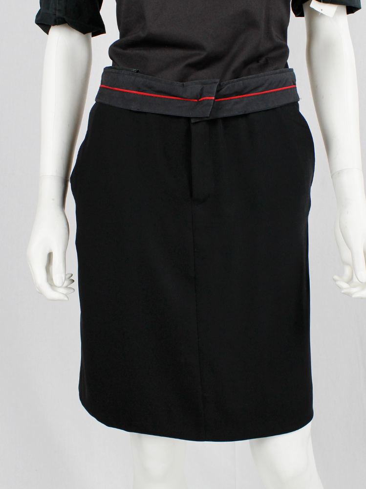 af Vandevorst black skirt with outwards folded waistband with red stripe spring 1999 (1)