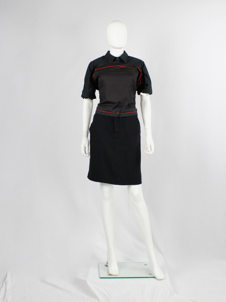 af Vandevorst black skirt with outwards folded waistband with red stripe spring 1999 (6)