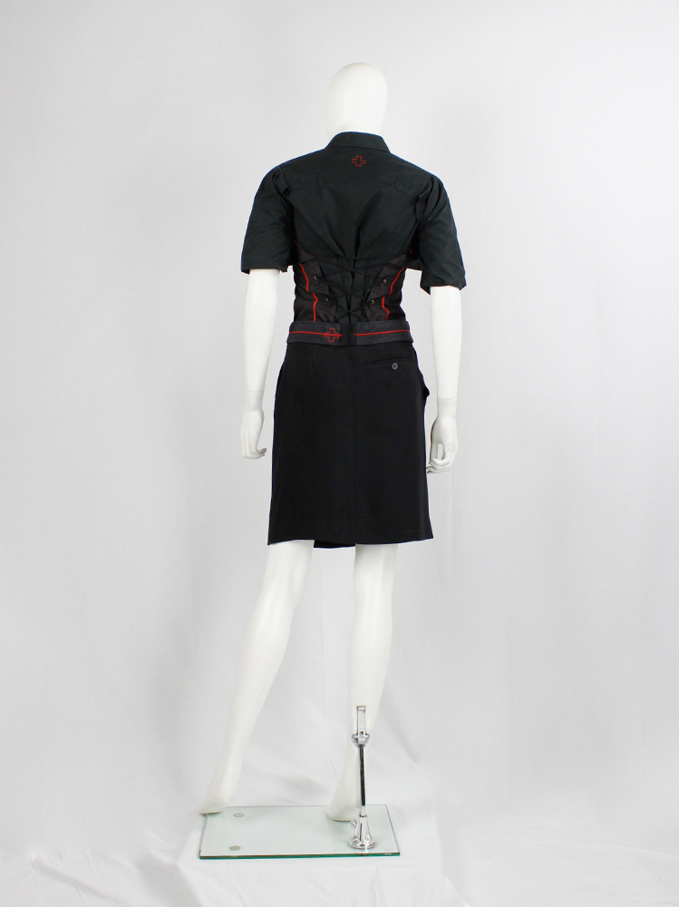 af Vandevorst black skirt with outwards folded waistband with red stripe spring 1999 (7)