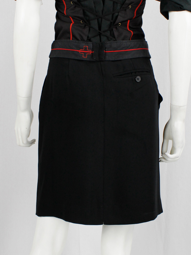 af Vandevorst black skirt with outwards folded waistband with red stripe spring 1999 (8)