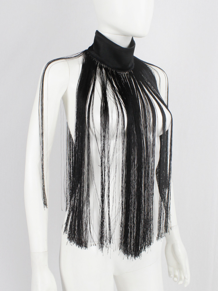 vintage Ann Demeulemeester black collar with long fringe bib fall 2013 (4)