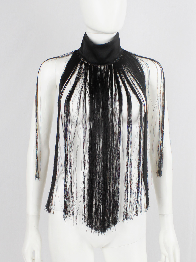 vintage Ann Demeulemeester black collar with long fringe bib fall 2013 (5)