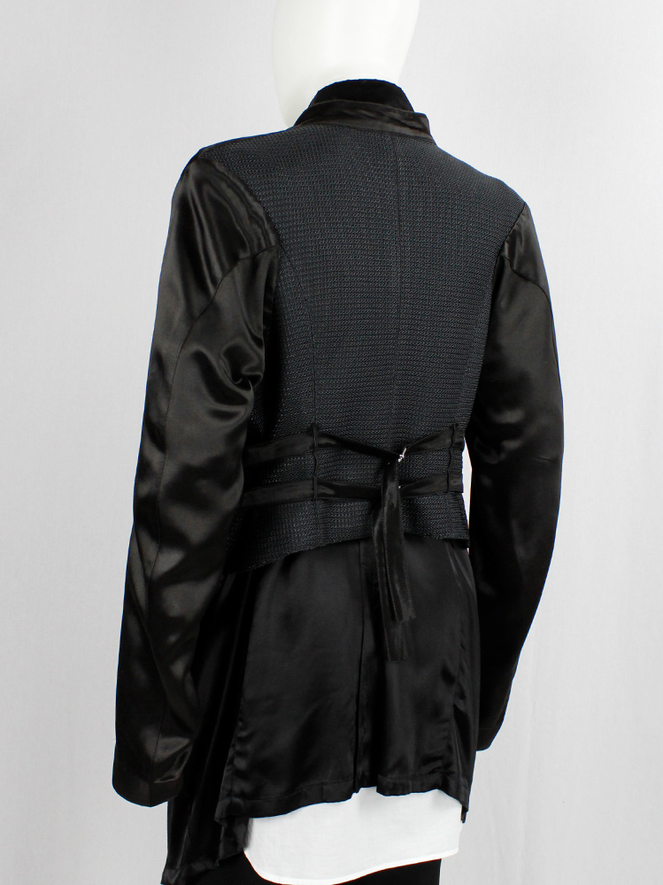 vintage Ann Demeulemeester black double breasted jacket with woven back spring 1990 (7)