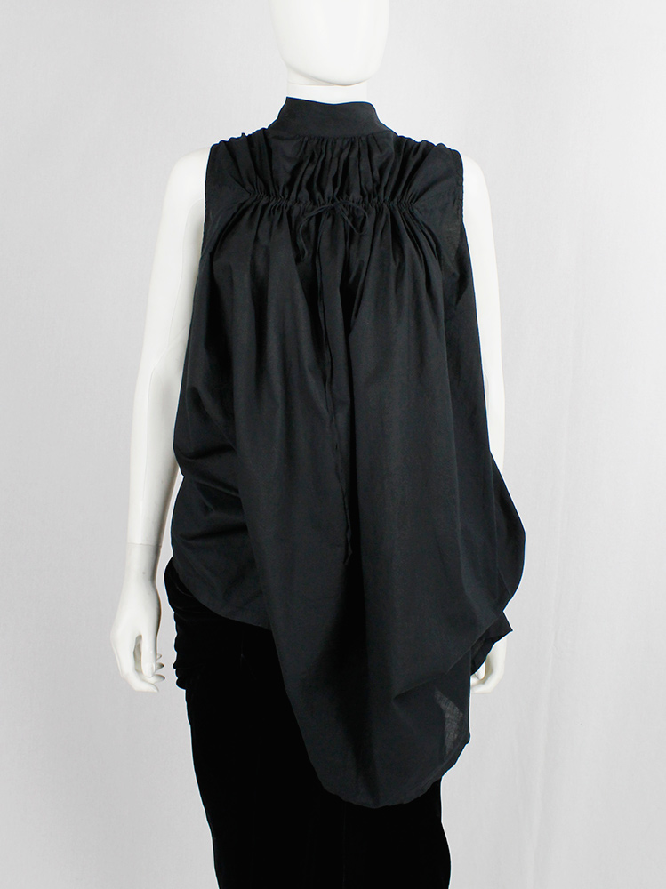 vintage Ann Demeulemeester black draped tunic with gathered pleated bust and shoulders fall 2009 (1)