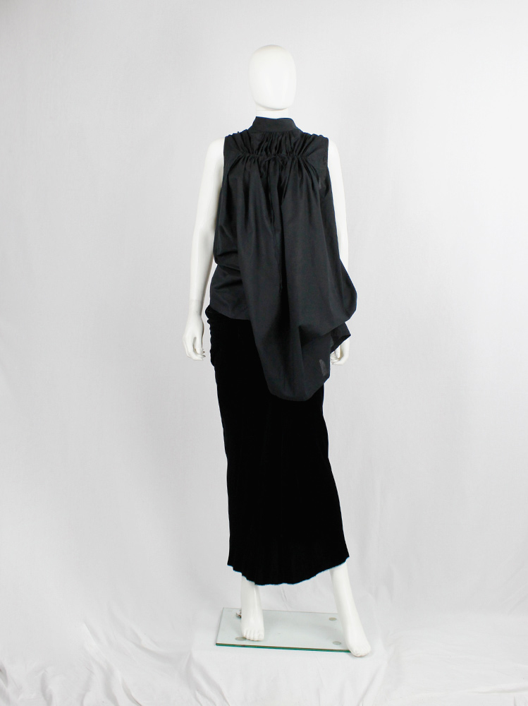 vintage Ann Demeulemeester black draped tunic with gathered pleated bust and shoulders fall 2009 (4)