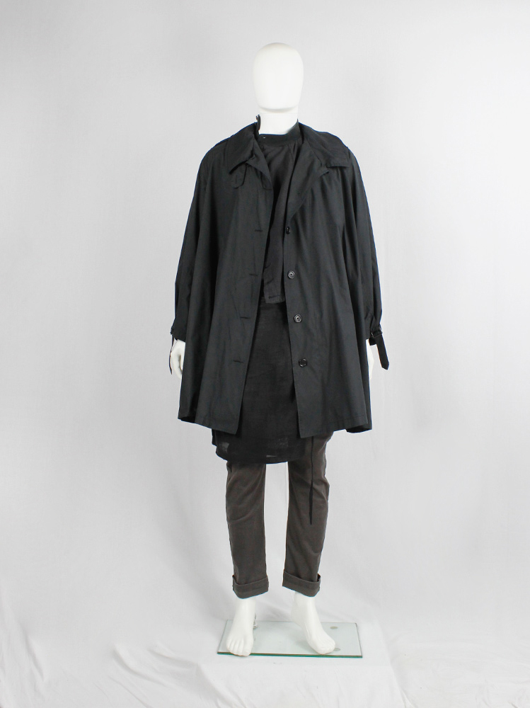 vintage Ann Demeulemeester black oversized raincoat for men with military details (12)