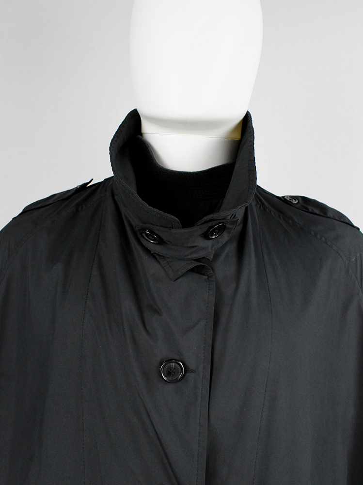 vintage Ann Demeulemeester black oversized raincoat for men with military details (2)