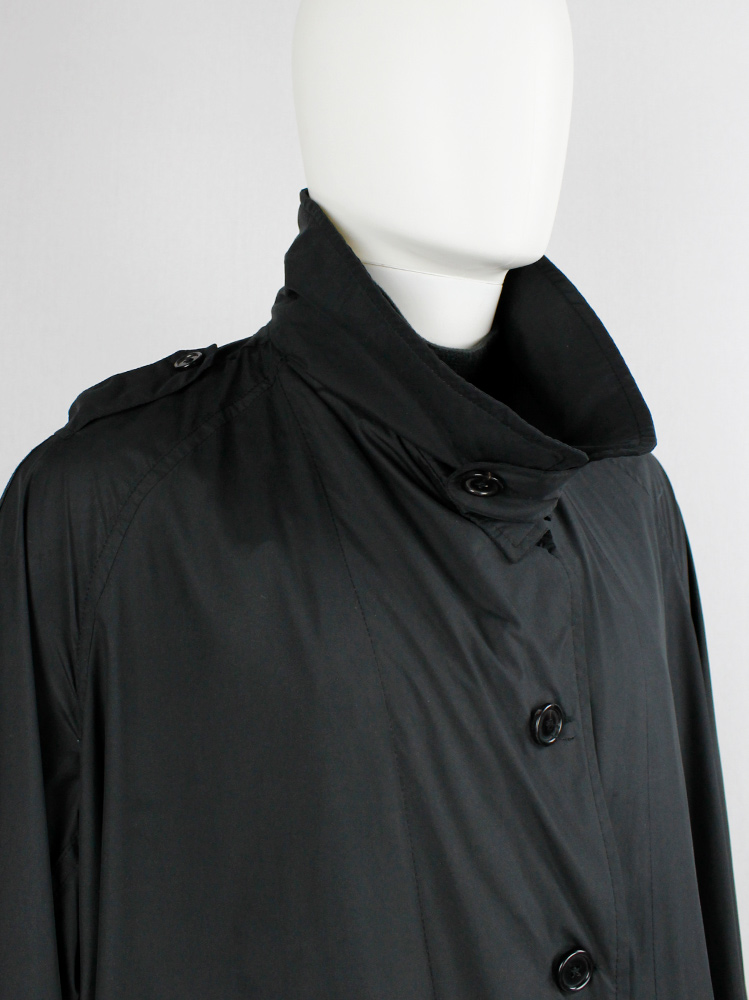 vintage Ann Demeulemeester black oversized raincoat for men with military details (4)