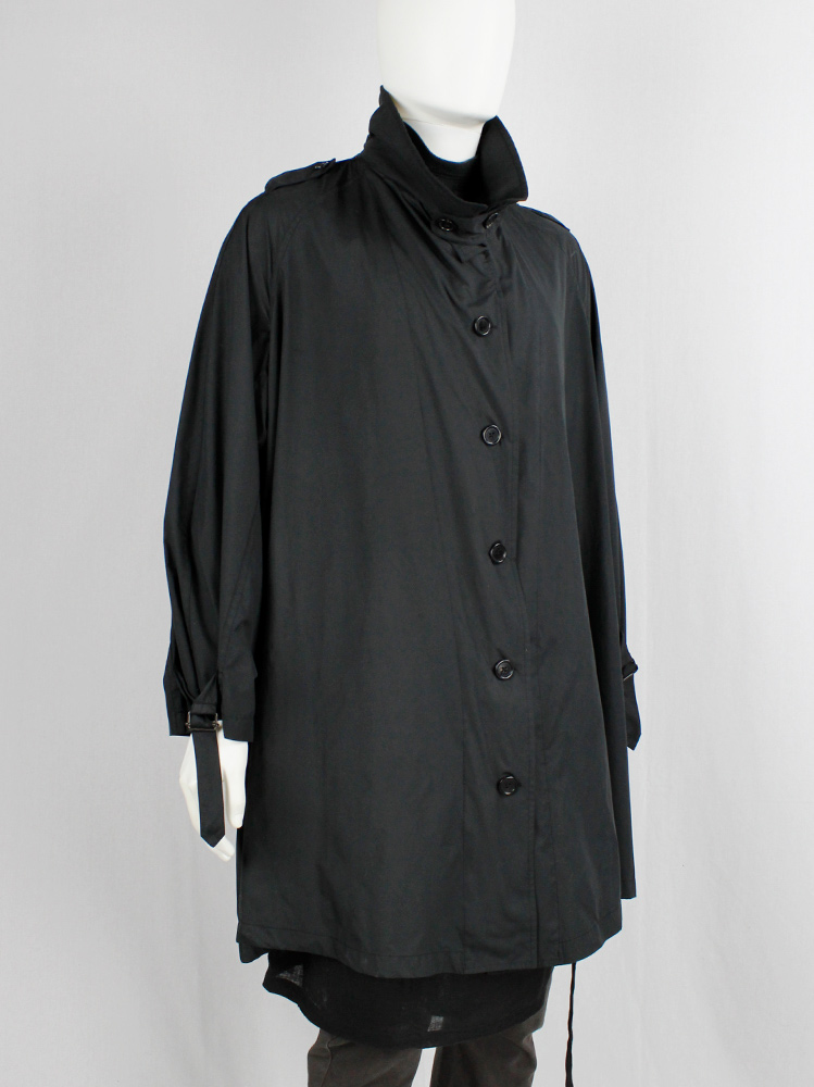 vintage Ann Demeulemeester black oversized raincoat for men with military details (5)