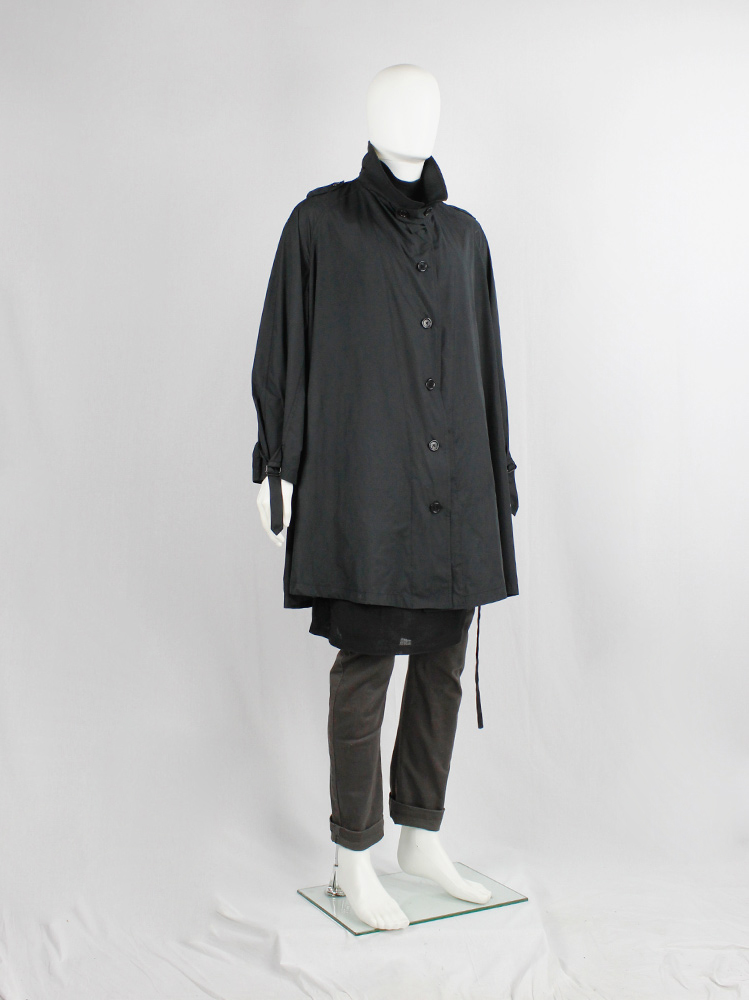 vintage Ann Demeulemeester black oversized raincoat for men with military details (6)